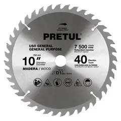 PRETUL - Disco para sierra ingleteadora 10" 40 dientes eje de 1"