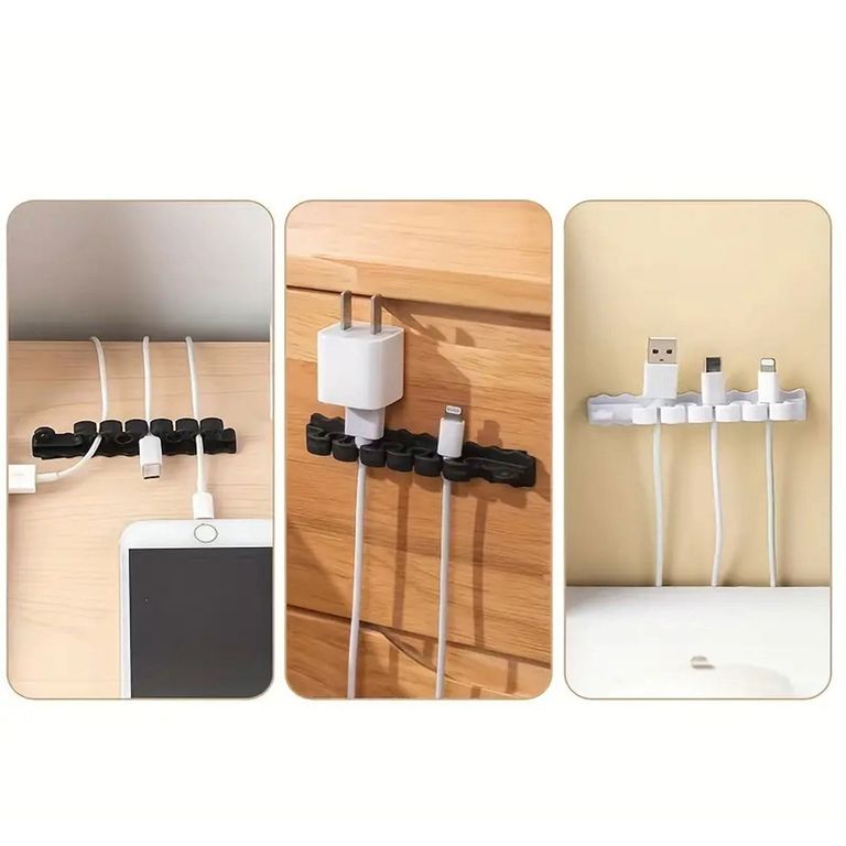 Gancho para Sujetar Cables Hdmi Usb Cargador Adhesivo Negro x2