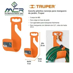 TRUPER - Gancho portamanguera naranja para manguera de jardín