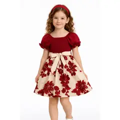 GENERICO - Vestido Flores Rojas con cinturon