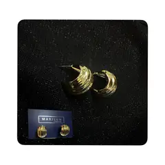 GENERICO - Aretes Acero - Gotas Pequeñas Estriadas Doradas