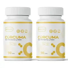 NIBRAY - Curcuma con Pimienta Negra y Kion 90 Capsulas Pack 2 Frascos