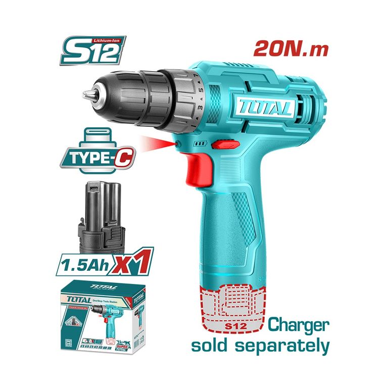 TALADRO ATORNILLADOR INALAMBRICO 12V - 10MM TOTAL TDLI12456
