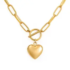 GENERICO - Collar Chunky Corazón Abultado Mujer Acero Inoxidable Dorado