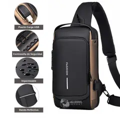 GENERICO - Pechera Morral Hombre Antirrobo Impermeable con USB y Clave Bandolera