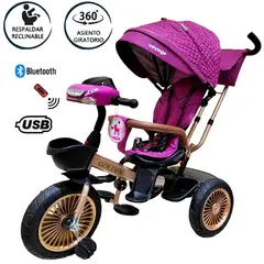 VOYAGE - Triciclo Asiento Giratorio GOLDEN con Tela UV Fucsia