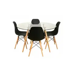 OFIDEAS - Juego De Comedor Eames 4 Personas Mesa Vidrio Y Silla Negro