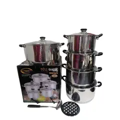 VALESKA - JUEGO DE OLLAS CON TAPAS DE VIDRIO COLOR NEGRO 10 PZ