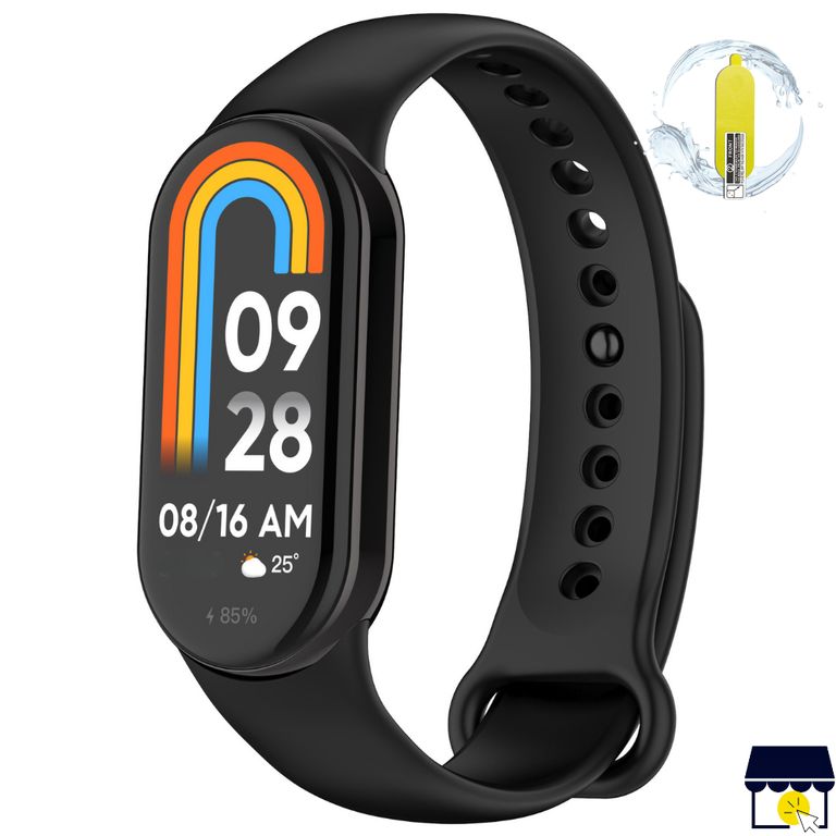 Correa de silicona para Xiaomi Mi Band 8 / 9 / 10 + Mica - Negro