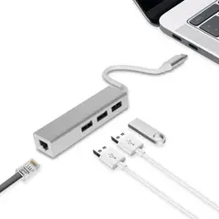 GENERICO - HUB USB Tipo C + Rj45 USB LAN Ethernet + Hub 3 Puertos