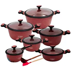 VALESKA - JUEGO DE OLLAS ROCA VOLCANICA ROJO - 12 PZ