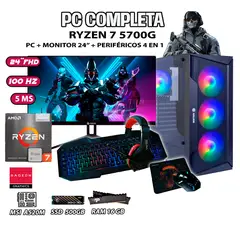 AMD - Computadora completa GAMER Ryzen 7 5700G RAM 16GB SSD 500GB MONITOR 24" FHD