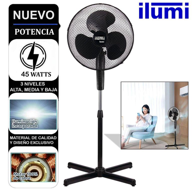 Ventilador de Pedestal 3 Velocidades con Iluminación 45W