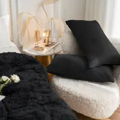 GOLDEN - EDREDÓN PIEL DE OSO DE 2 PLAZAS + 2 FUNDAS DE ALMOHADA NEGRO