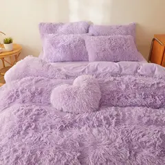 GOLDEN - EDREDÓN PIEL DE OSO DE 2 PLAZAS + 2 FUNDAS DE ALMOHADA LILA