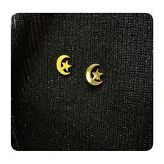 GENERICO - Aretes Acero - Luna y Estrella Dorada