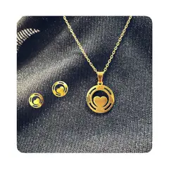 GENERICO - Pack Acero Collar con dije y Aretes - Corazon Vibrante Dorado