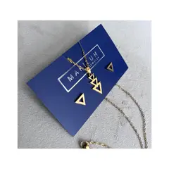 GENERICO - Pack Acero Collar con dije y Aretes - Triple Triangulo Lineas Dorado