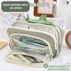 GENERICO - Cartuchera Traveler con múltiples cierres y gran capacidad - verde