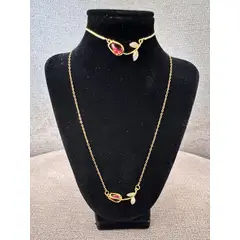 GENERICO - Collar y pulsera de tulipán dorado y rojo para mujeres y niñas