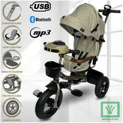 BABY KITS - Triciclo Guiador 3 en 1 «FORT PREMIUM» USB Beige