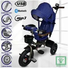BABY KITS - Triciclo Guiador 3 en 1 «FORT PREMIUM» USB Azul