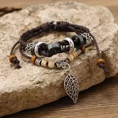 GENERICO - Pulseras de Cuero para Hombres Marrón - Hoja