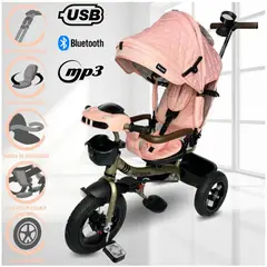 BABY KITS - Triciclo Guiador 3 en 1 «FORT PREMIUM» USB Rosado