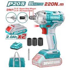 TOTAL TOOLS - ATORNILLADOR DE IMPACTO INDUSTRIAL 20V 220NM 2 EN 1 (1/2" Y 1/4") SIN CARBÓN TIWLI20208