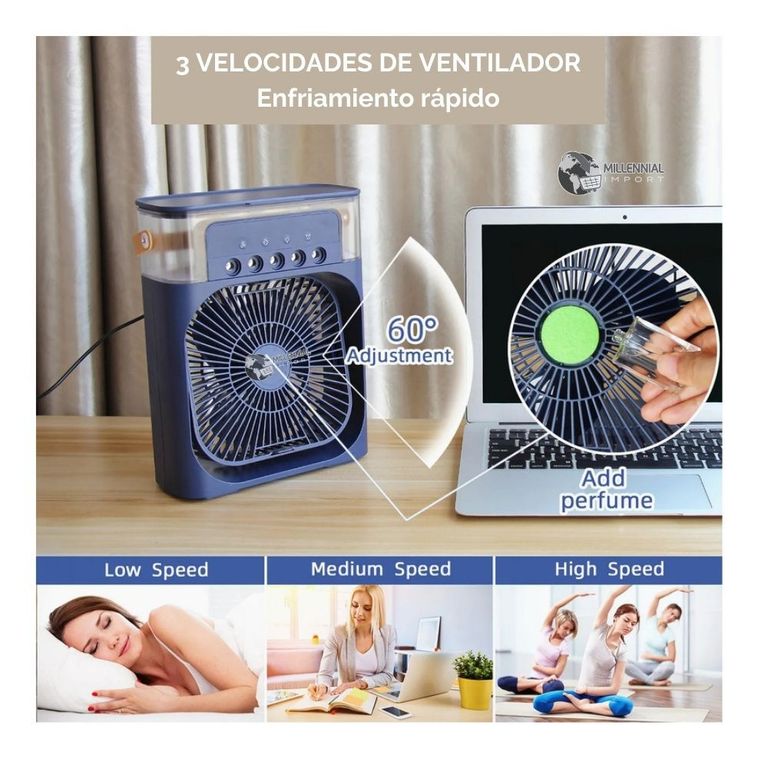 Ventilador y Humificador Portátil Con Luz Led