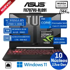 ASUS - Laptop Tuf F16 FX607VU-RL091 16" WUXGA, Core i7-13620H, Ram 16GB, Ssd 1TB, Rtx 4050 6GB, Win 11