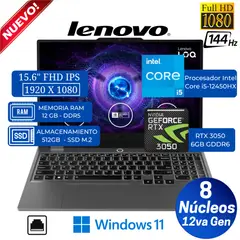 LENOVO - Laptop LOQ 15IAX9 15.6" FHD IPS, Core i5-12450HX, Ram 12GB, Ssd 512GB, Rtx 3050 6GB, Win 11