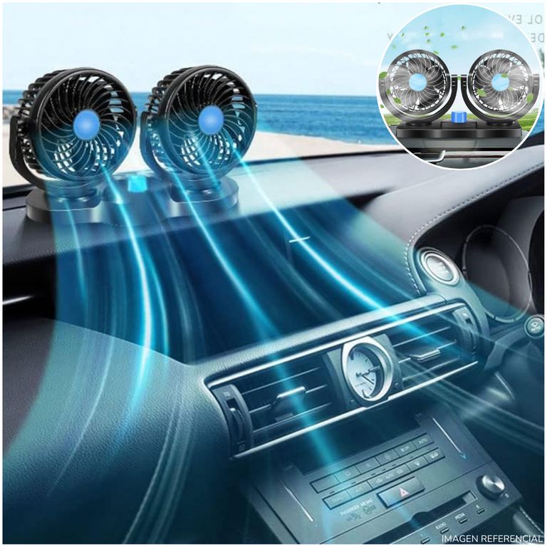 Mini ventilador de auto doble cabezal 360 Portátil 12v