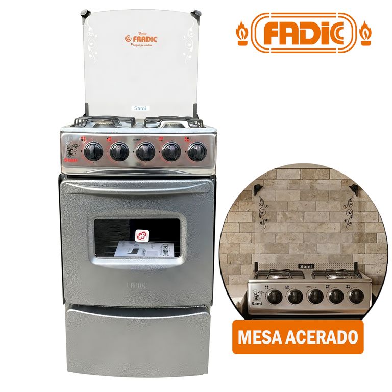 Cocina con tapa de vidrio y Horno Sami 4h gris