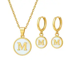 GENERICO - Collar + Aretes Inicial Nácar letra M Mujer