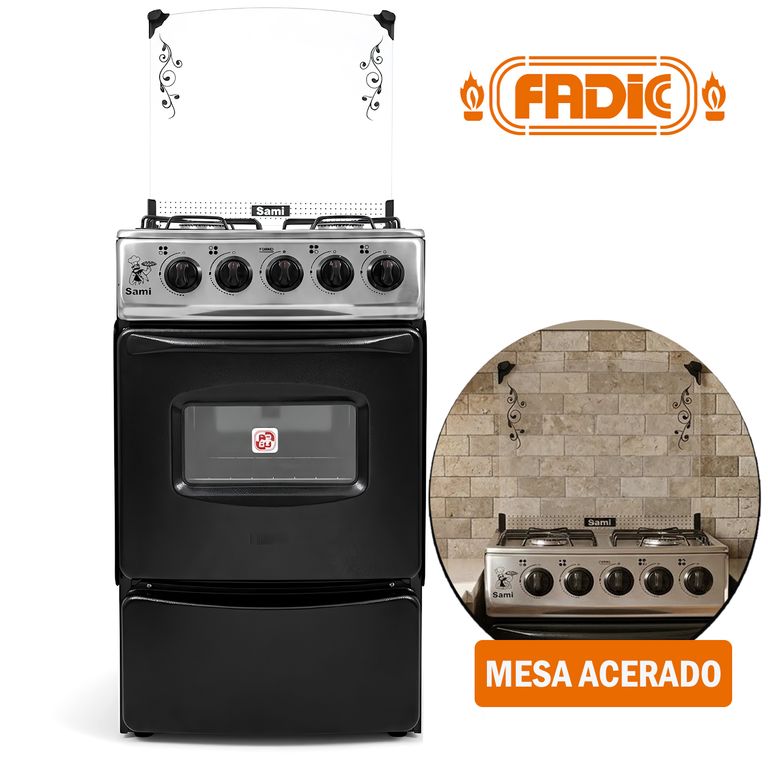 Cocina con tapa de vidrio y Horno Sami 4h Negro