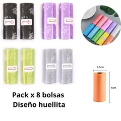 GENERICO - REPUESTO BOLSAS PARA RESIDUOS DE PERRO (DISEÑO HUELLITA) x 8
