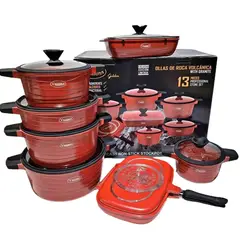 VALESKA - JUEGO DE OLLAS ROCA VOLCANICA ROJO - 13 PZ