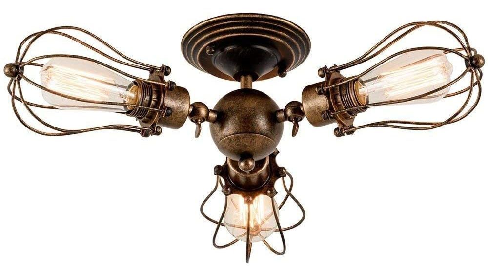 Lámpara de Techo Vintage 3 Cabeza de Jaula Lámpara Colgante óxido