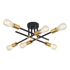HOME NEAT - Lámpara de techo moderna metálica de 6 focos - Negro y Dorado