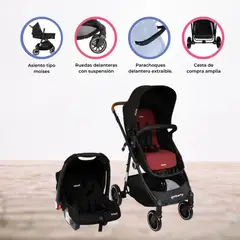 Coche Travel System con Silla Portabebé «NOA» Red