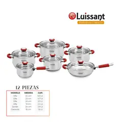 LUISSANT - JUEGO DE OLLAS EN ACERO INOXIDABLE 12 Pzas