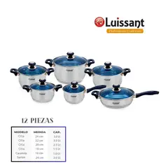 LUISSANT - JUEGO DE OLLAS EN ACERO INOXIDABLE 12 Pzas
