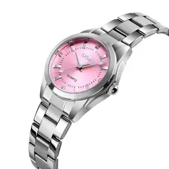 SKMEI - RELOJ 1620 PLATEADO FONDO ROSADO CORREA ACERO PARA MUJER