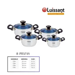 LUISSANT - JUEGO DE OLLAS EN ACERO INOXIDABLE 8 Pzas