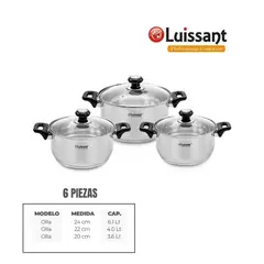 LUISSANT - JUEGO DE OLLAS EN ACERO INOXIDABLE 6 Pzas