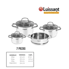 LUISSANT - JUEGO DE OLLAS EN ACERO INOXIDABLE 7 Pzas