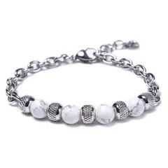 GENERICO - Pulsera en Piedras Volcánicas y Acero Inoxidable para hombre