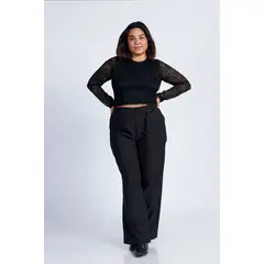 MISS LADY - Top Crop de encaje manga larga - Negro