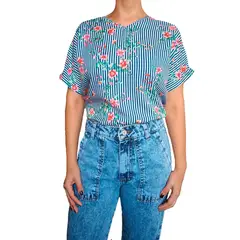 GENERICO - Blusa Mujer Kimono diseño Lineas - Nathalie Love It - Azul